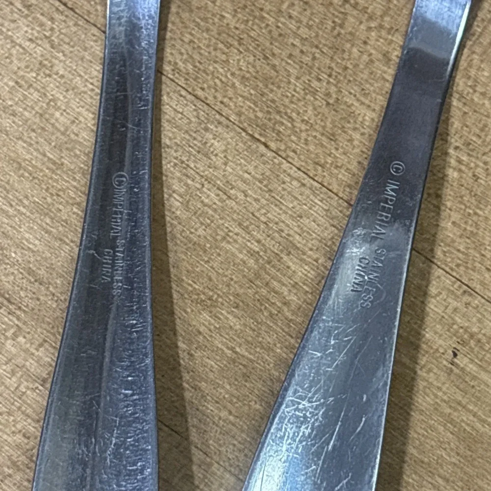 Imperial Stainless Steel Serving Spoon & Slotted Spoon Flower Pattern Lot 2